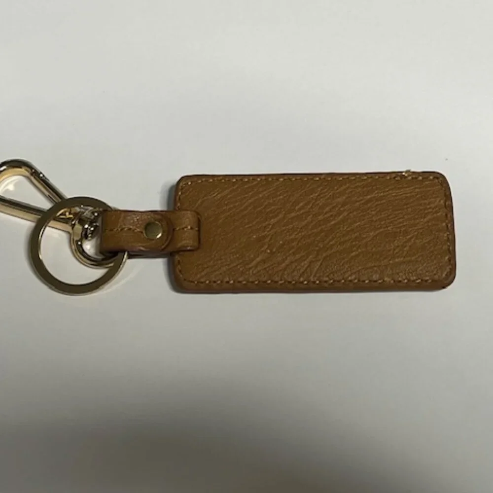 Tignanello Brown Leather Metal Key Fob Purse Clip & Ring Hang Tag
